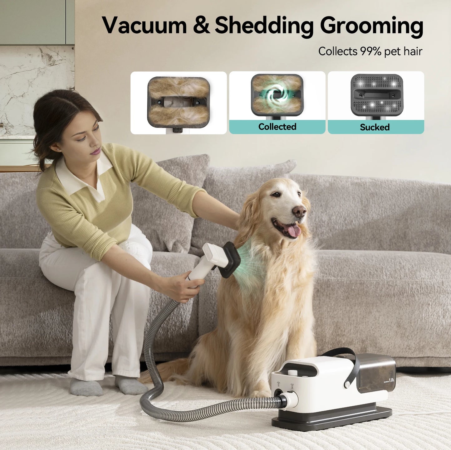 P1 Pet Grooming Vacuum And Hair Dryer With 15kPa Suction