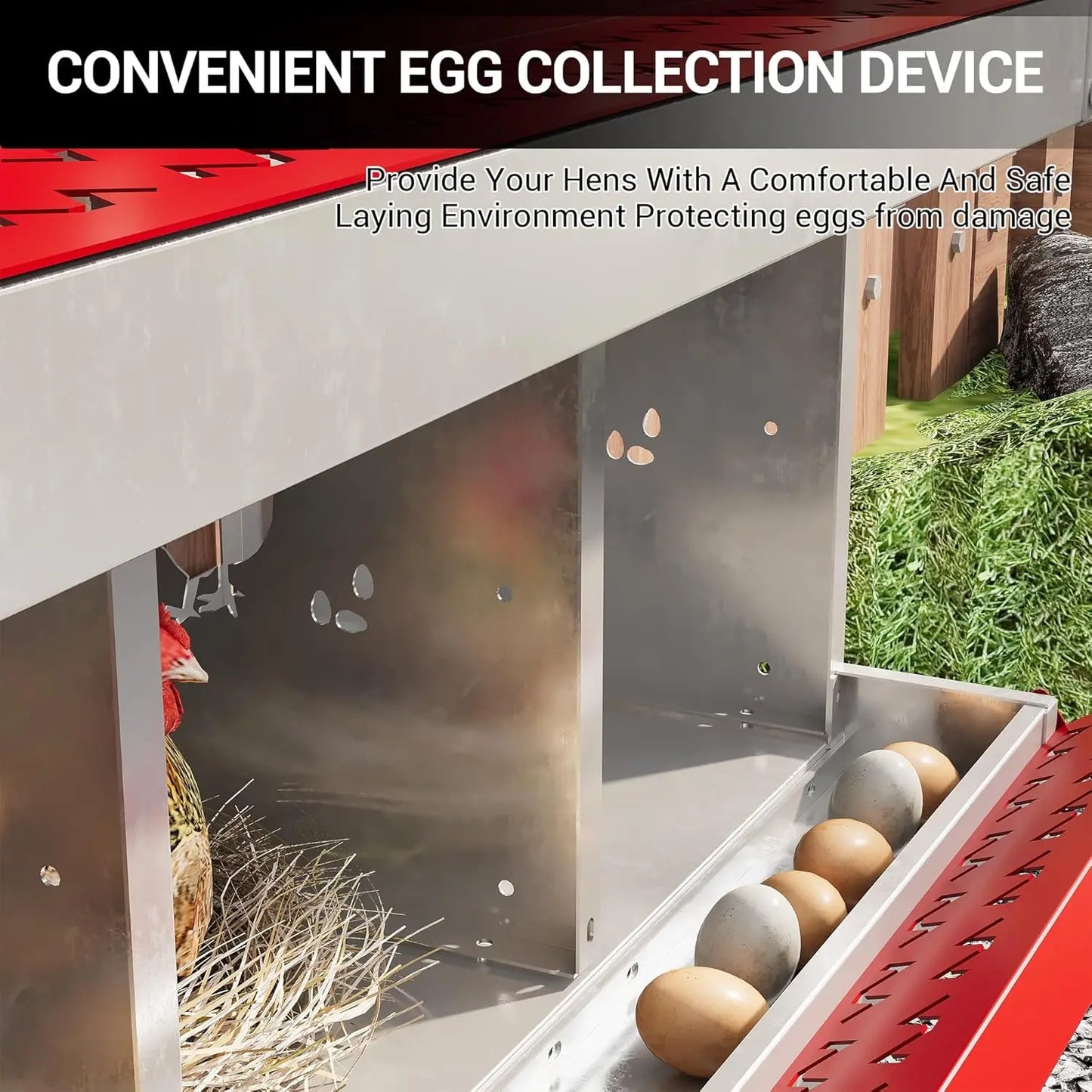 HiMISS 6-8 Holes Chicken Nest Box Metal Hen House Ventilated With Stand