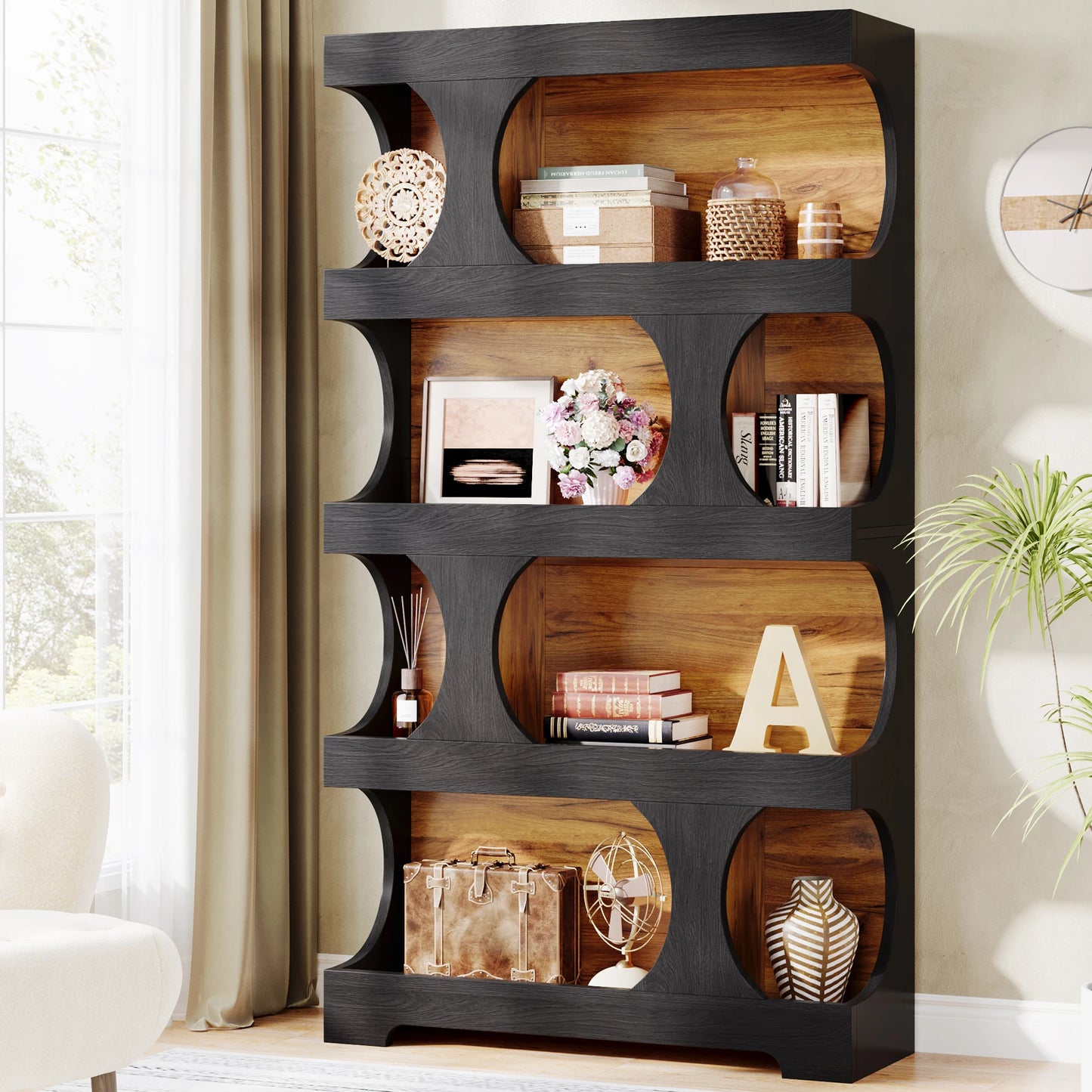 Tribesigns S Shaped Bookcase 4 Tier Wood Display Shelves