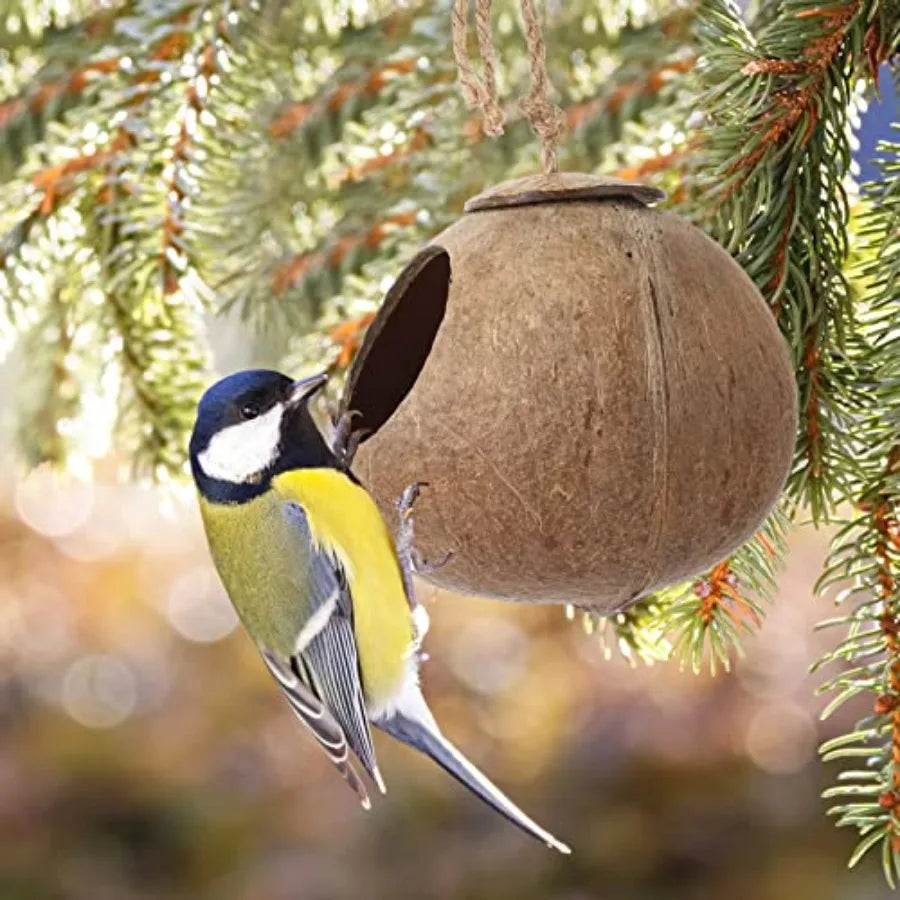 Coconut Bird Nest Hut Hanging Bird House 3 Pack Vines