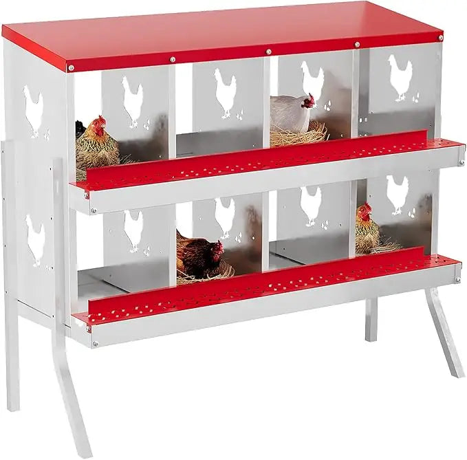 HiMISS 6-8 Holes Chicken Nest Box Metal Hen House Ventilated With Stand