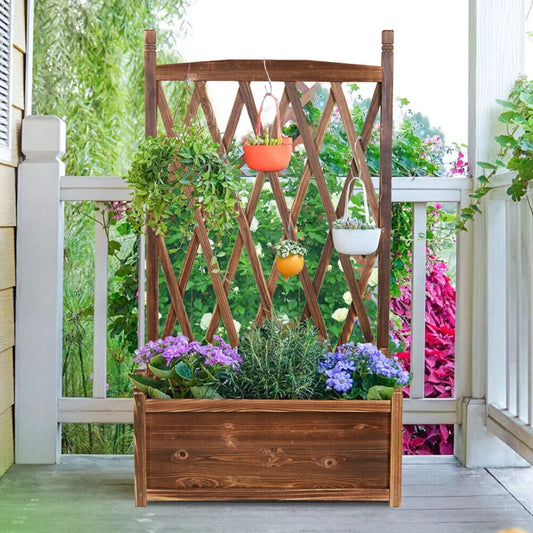 Raised Garden Bed Elevated Wood Planter Box With Trellis