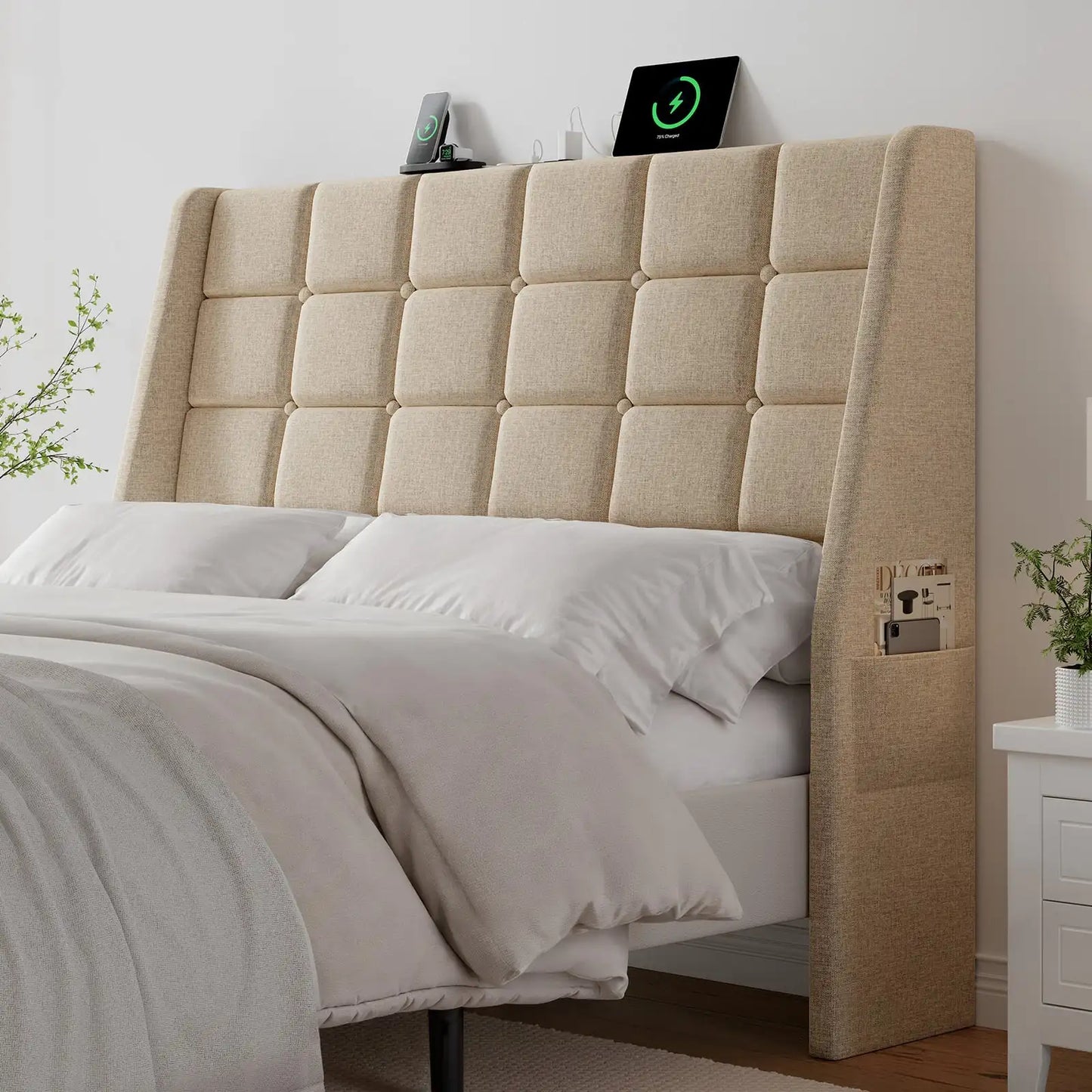 ONBRILL Linen Upholstered Headboard With Tufted Button Wingback