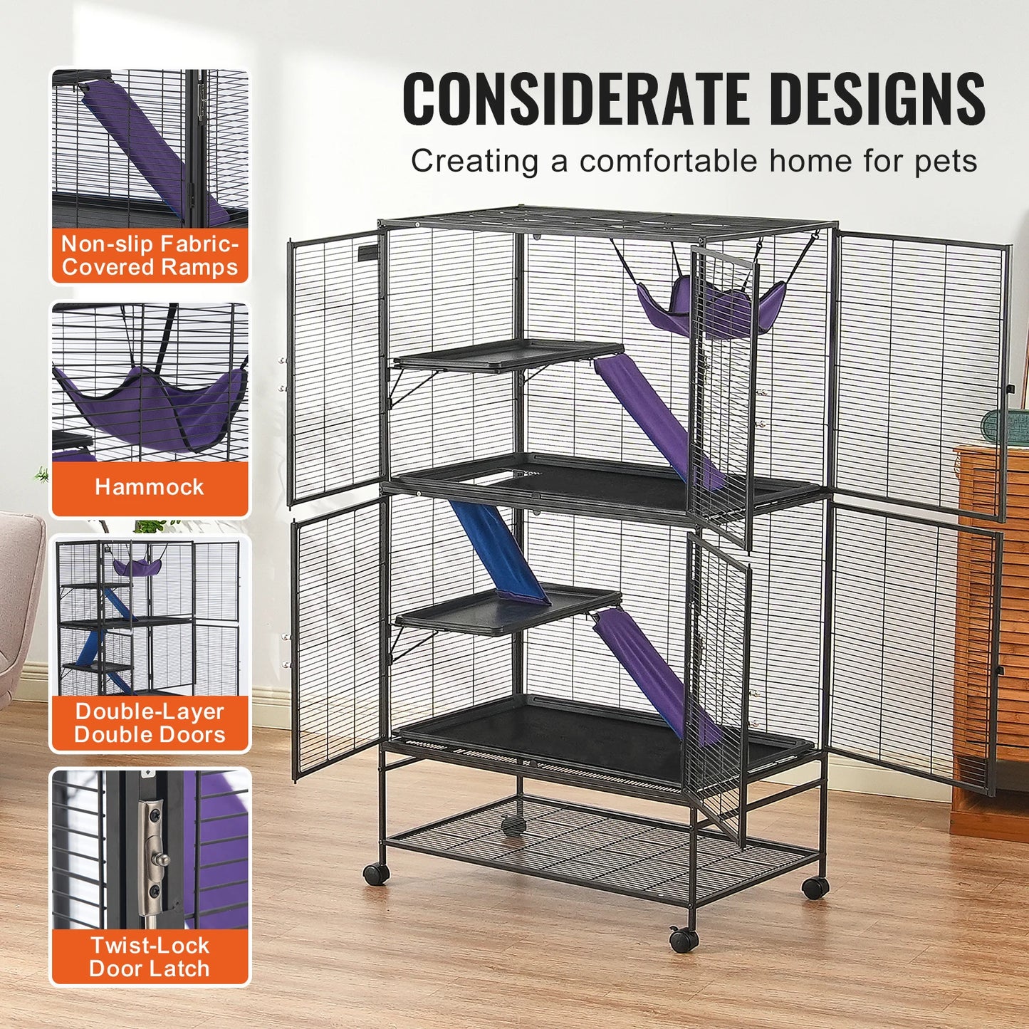 SucceBuy Rolling Metal Cage For Small Animals Four Tier