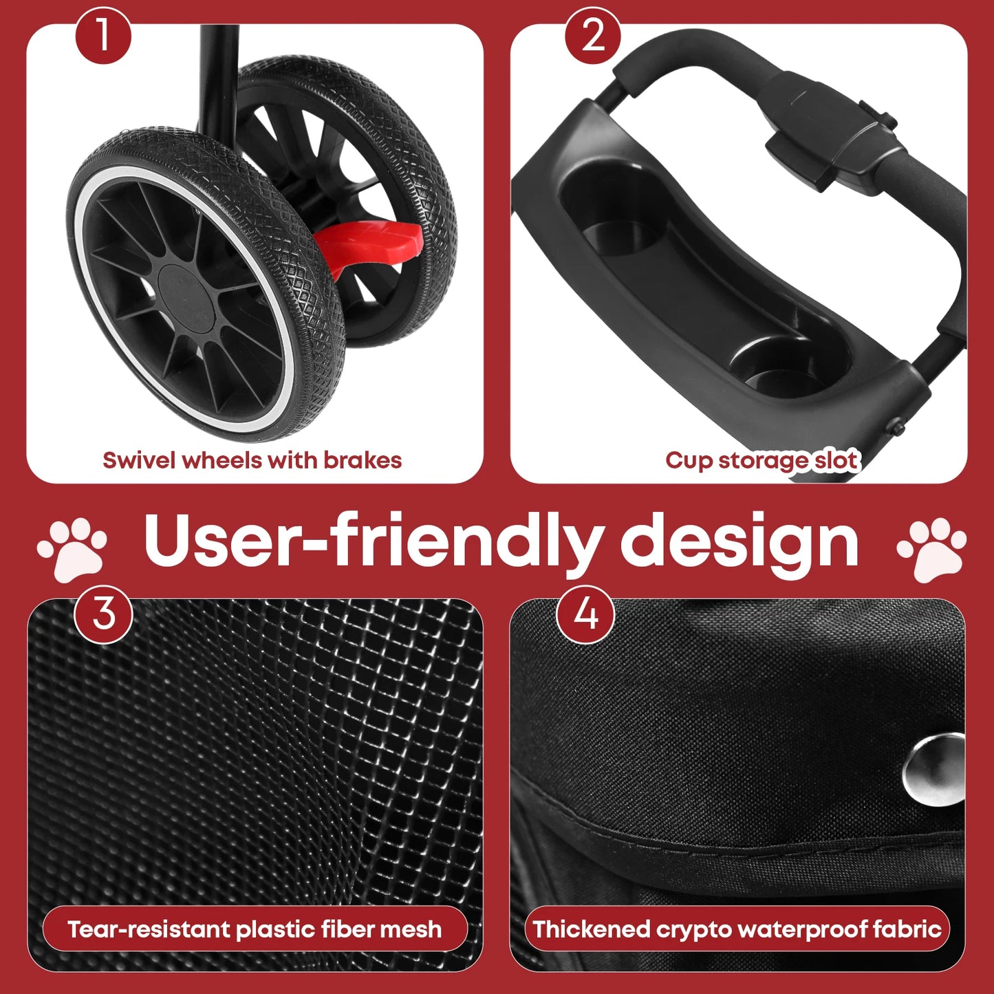 CHIHUAHUA Pet Stroller For Cats And Dogs Foldable Three Wheels Breathable Canopy