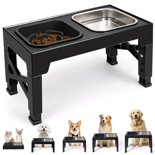 2-In-1 Elevated Slow Feeder Non-Slip Dog Bowls With Foldable Stand
