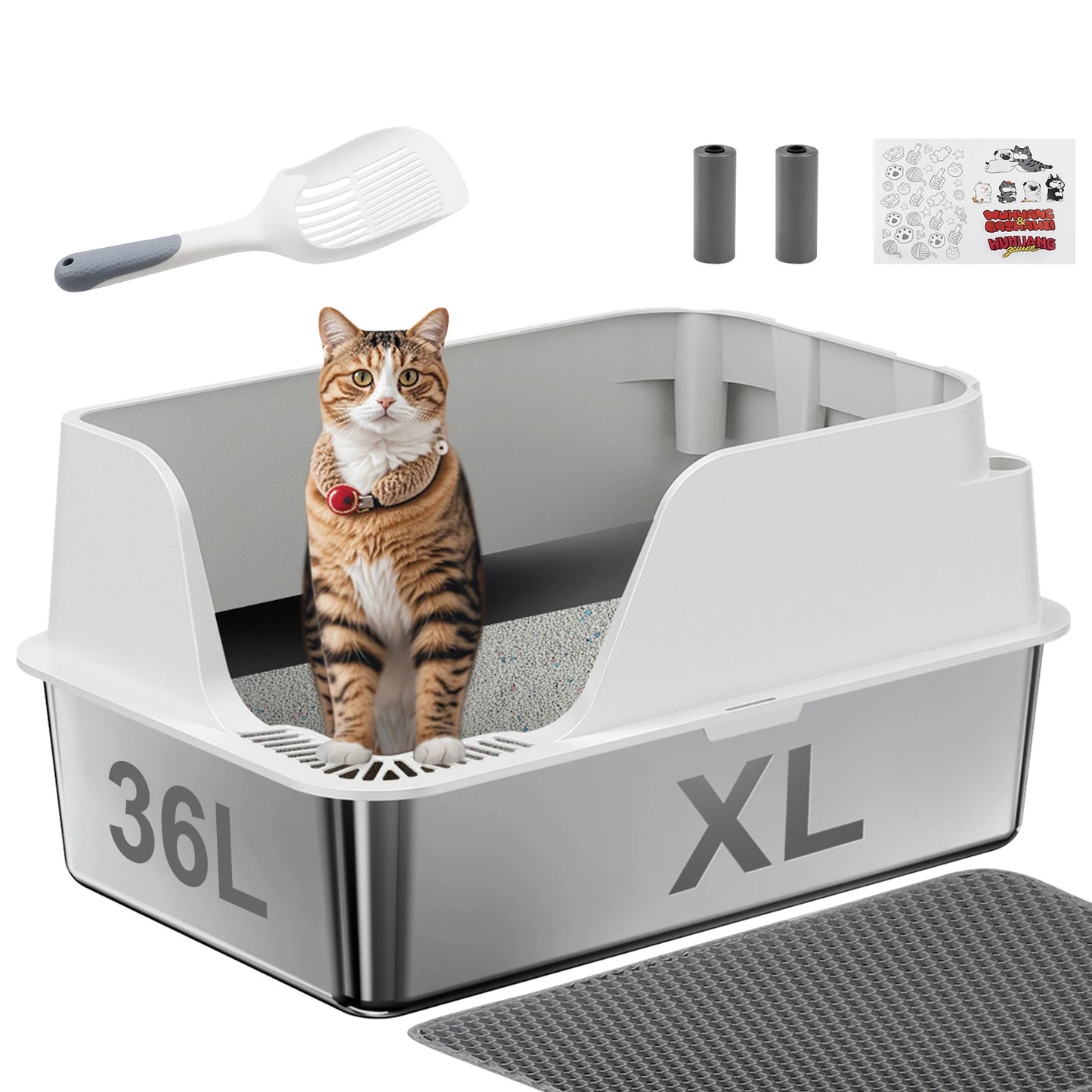 Stainless Steel Cat Litter Box Extra Large Splash-Proof Leak-Proof