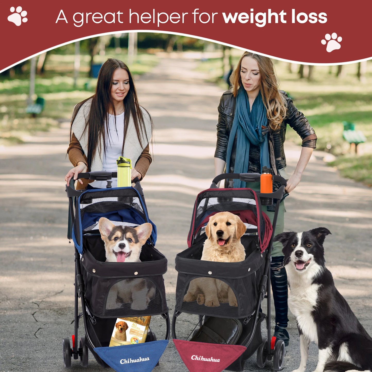 CHIHUAHUA Pet Stroller For Cats And Dogs Foldable Three Wheels Breathable Canopy