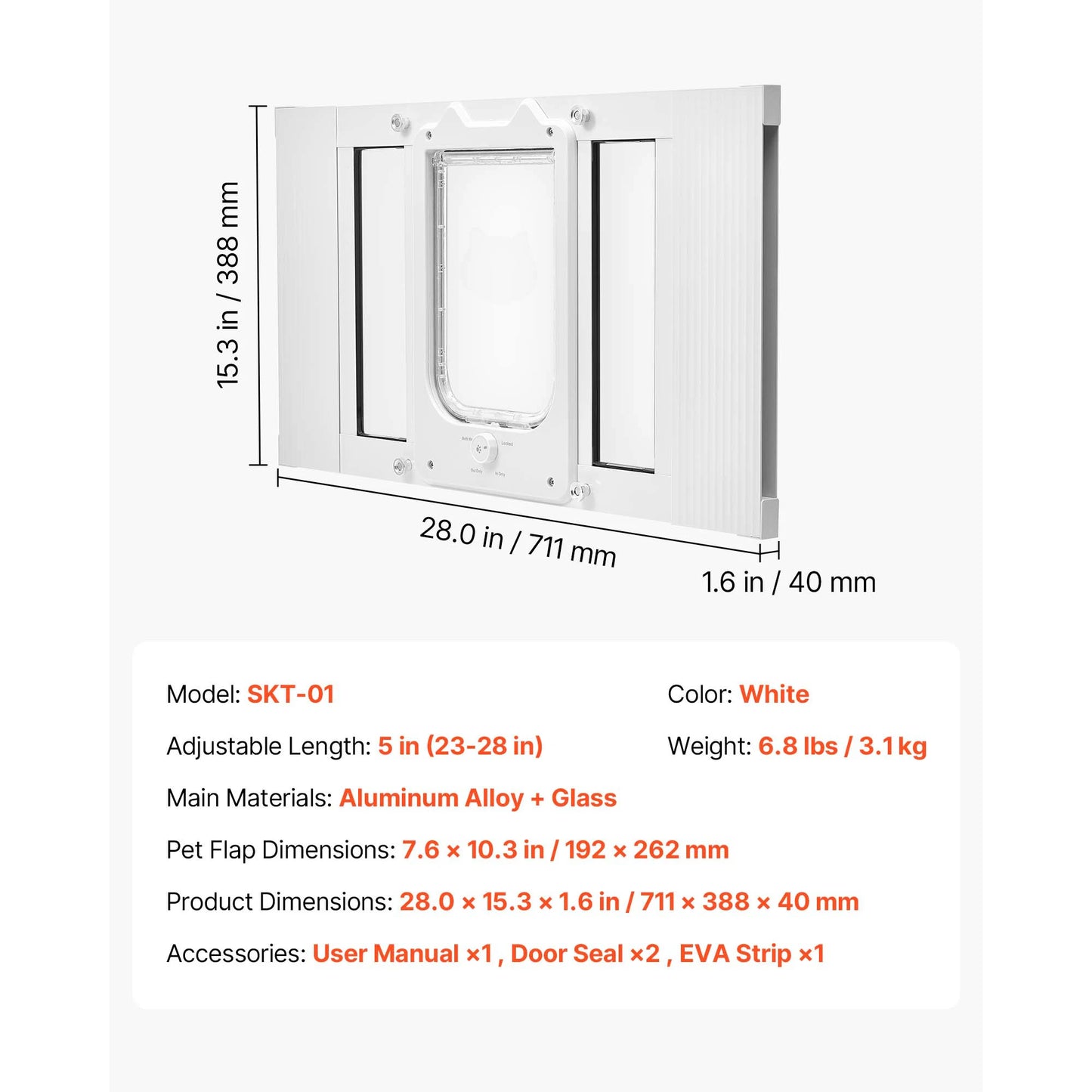 Cat Door For Window Adjustable With Magnetic Lock Closure