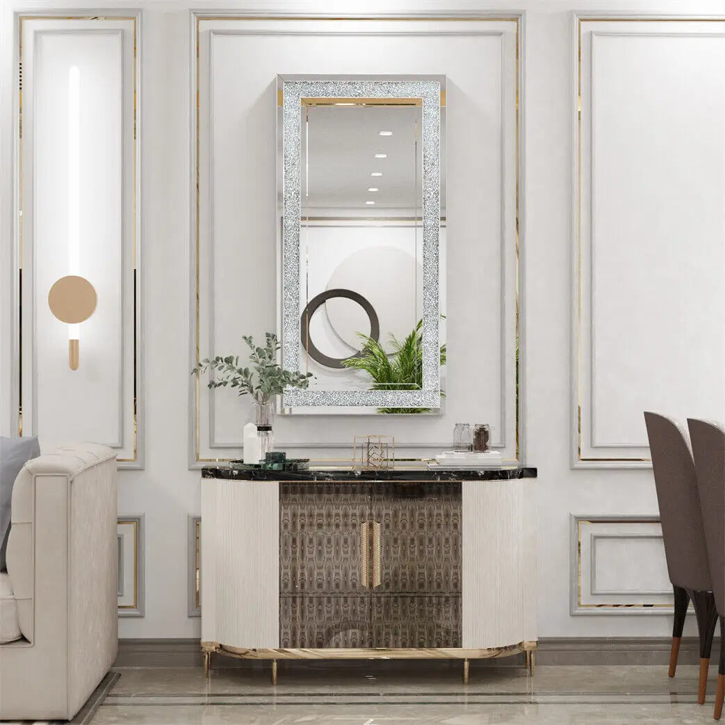 Crystal Crush Diamond Framed Wall Mirror For Living Room