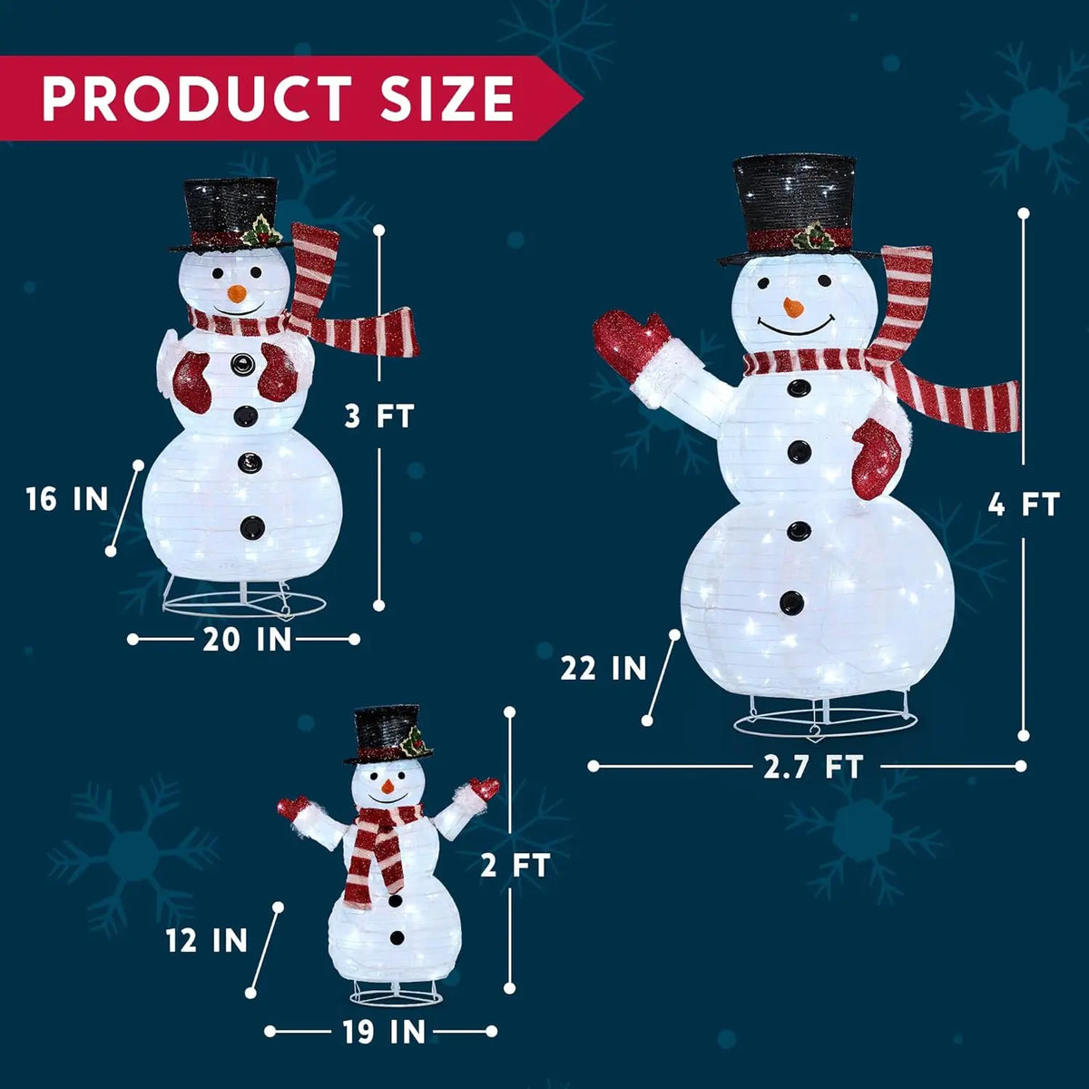 Joyfy 3 Piece 270 Led Christmas Snowman Yard Garden Lighting