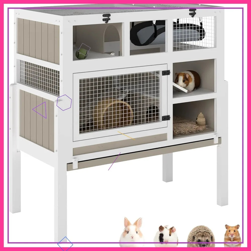 Three-Story Wooden Small Animal Cage With Stand And Ramps