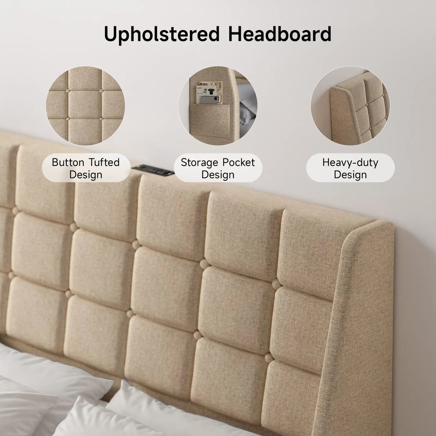 ONBRILL Linen Upholstered Headboard With Tufted Button Wingback