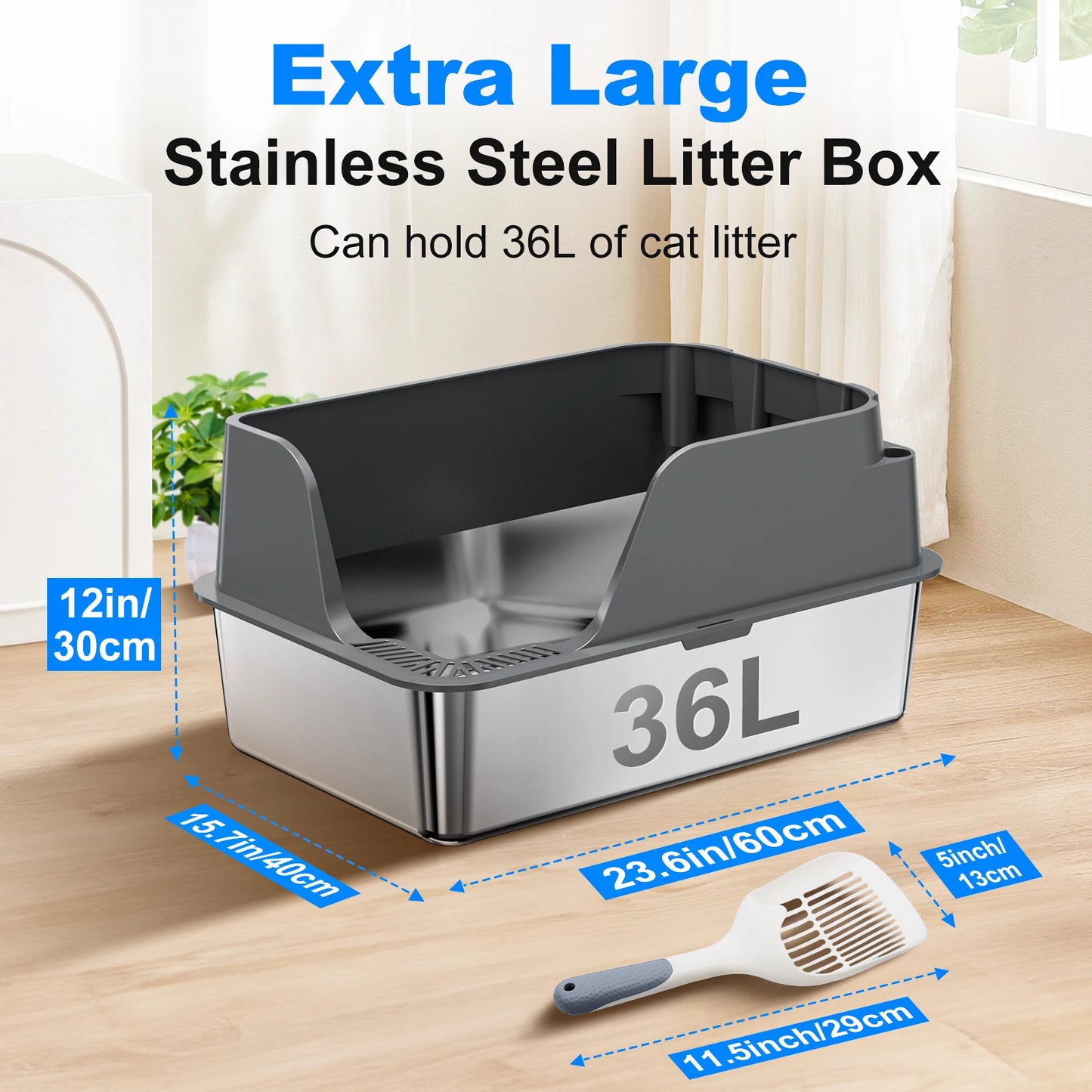 Stainless Steel Cat Litter Box Extra Large Splash-Proof Leak-Proof
