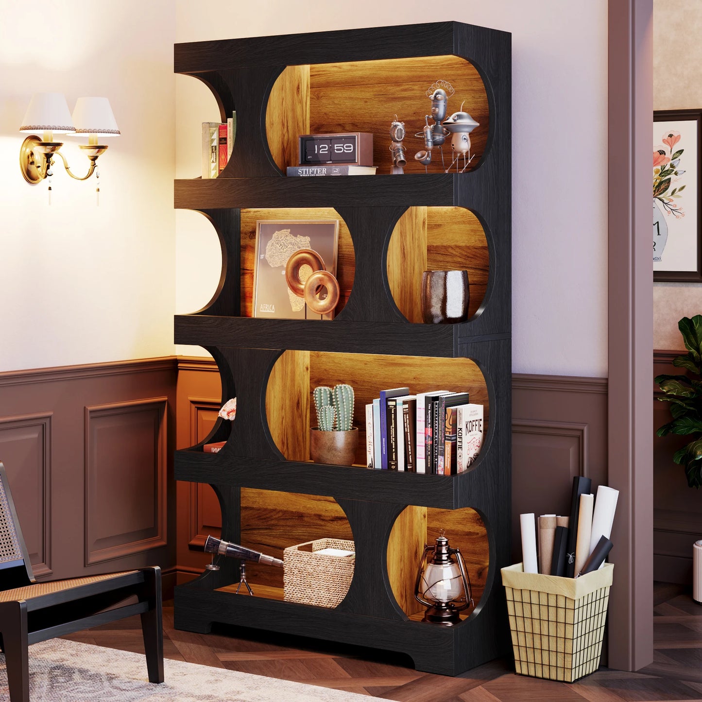 Tribesigns S Shaped Bookcase 4 Tier Wood Display Shelves