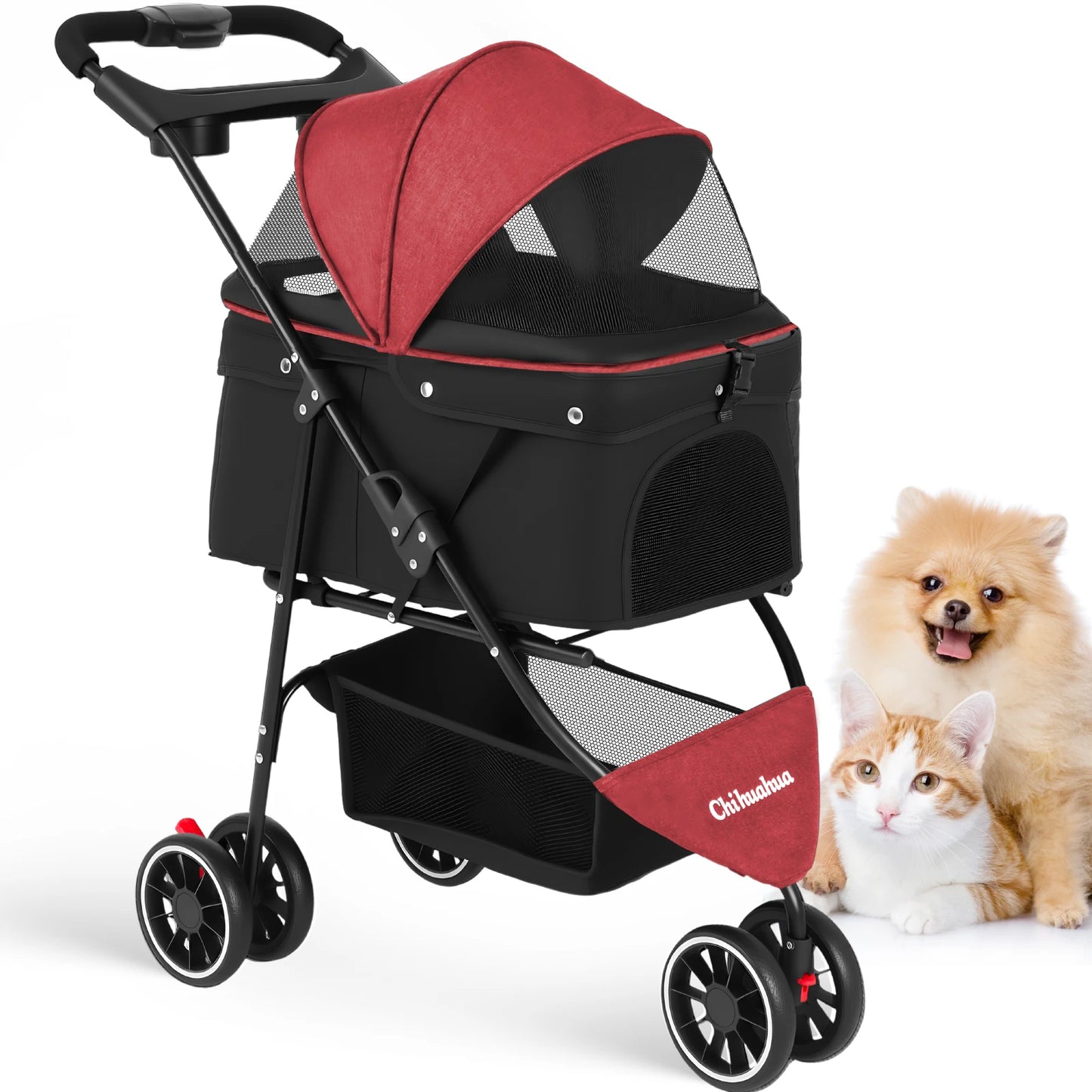 CHIHUAHUA Pet Stroller For Cats And Dogs Foldable Three Wheels Breathable Canopy
