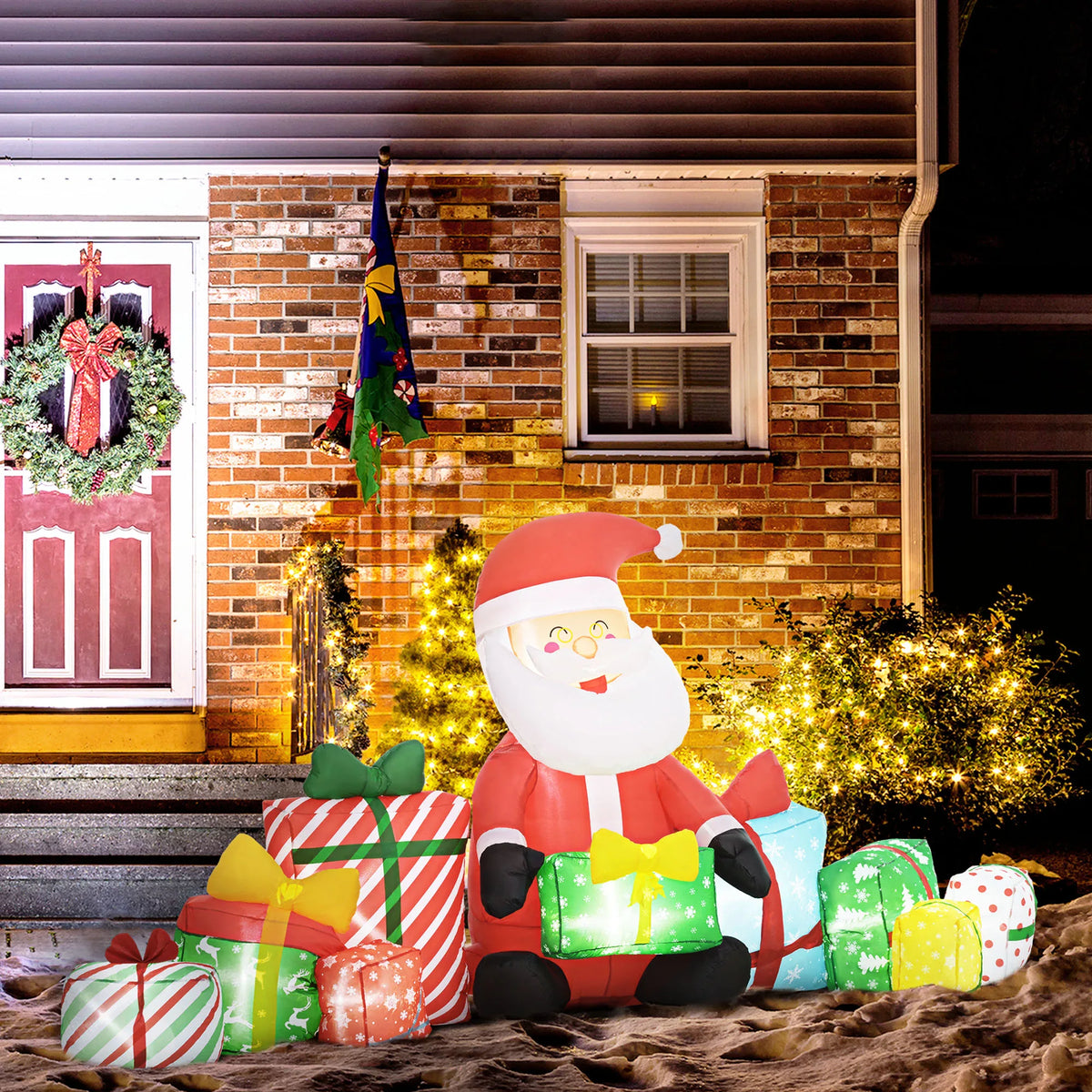 Outsunny Outdoor Christmas Inflatable Santa Claus Gift Boxes Led Lights