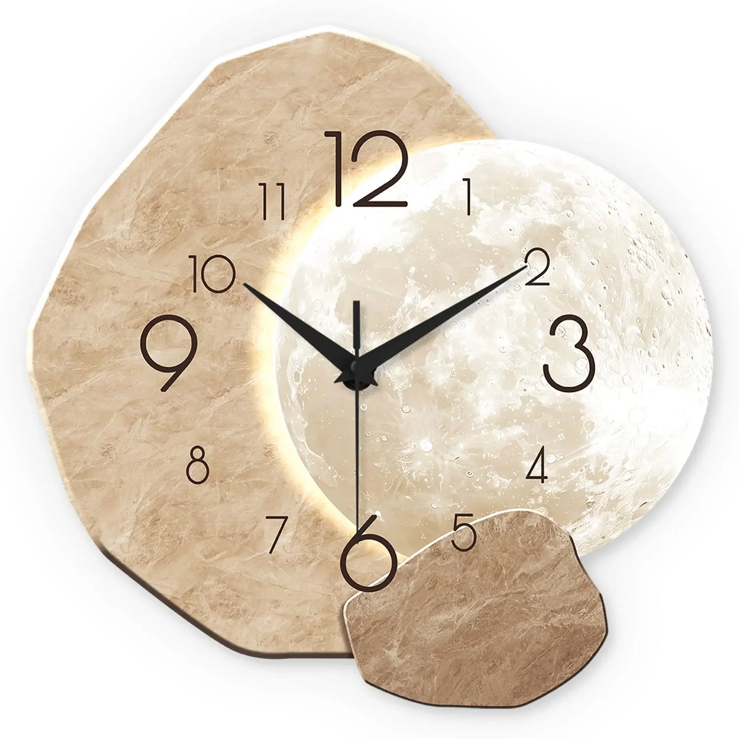 Modern Silent Moon Design Wooden Wall Clock With Quartz Movement