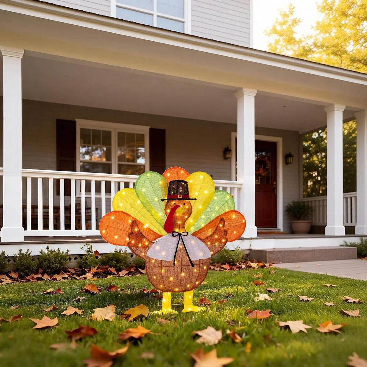 SHXI LED Thanksgiving Turkey Ornament Display Featuring Pilgrim Hat Details