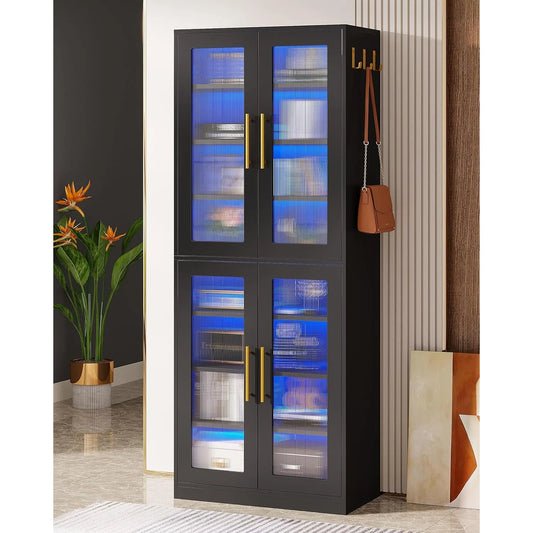 Little Tree Bookcase With Doors And LED Light 8-Tier Shelves