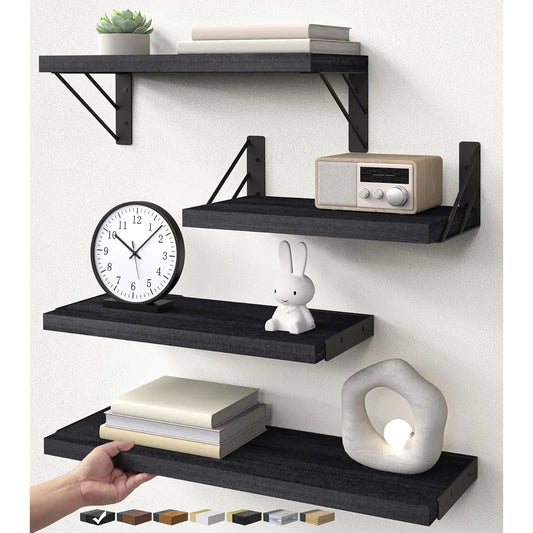 Modern Wall Mounted Floating Wood Bathroom Shelves Space Saving Organizer
