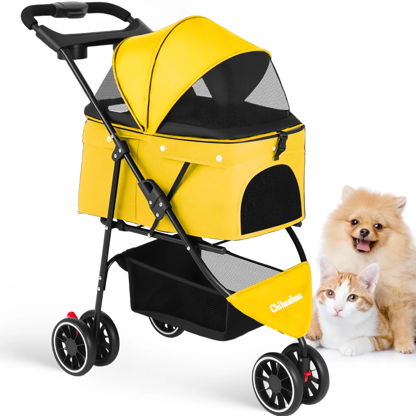 CHIHUAHUA Pet Stroller For Cats And Dogs Foldable Three Wheels Breathable Canopy