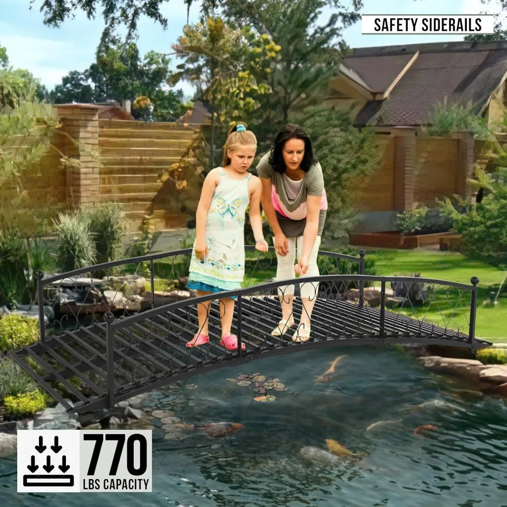 Metal Garden Bridge With Siderails Durable Outdoor Footbridge