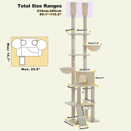 PAWZ Road Cat Tree With Sisal Scratching Posts Adjustable Height