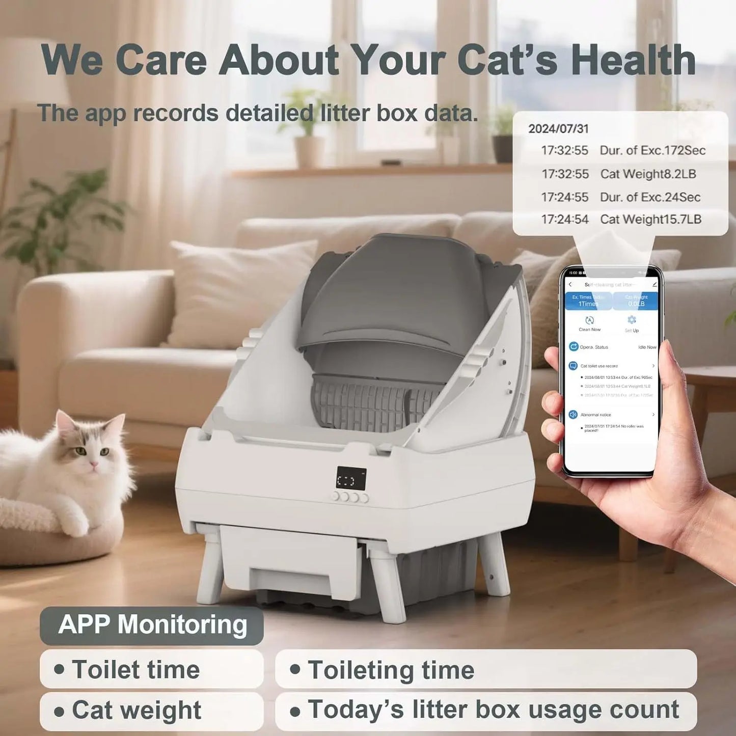 Automatic Cat Litter Box Self Cleaning With App Control And Smart Health Monitor