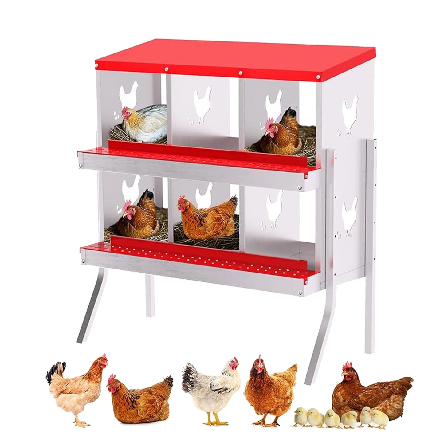 HiMISS 6-8 Holes Chicken Nest Box Metal Hen House Ventilated With Stand