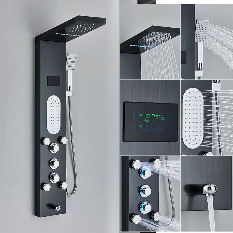 Luxury LED Shower Panel SPA Massage Jet Shower Faucet Bathroom Waterfall Rain Shower Column System Faucet Bathoom