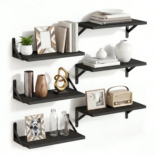 Floating Wall Shelves With Metal Supports Crafted From Durable Wood