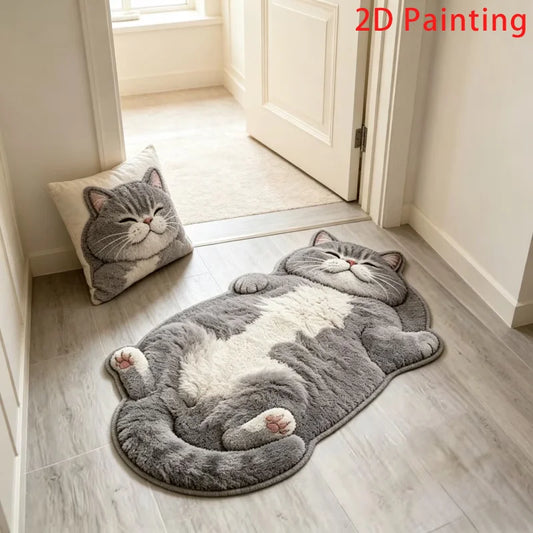 Soft Plush Cartoon Cat Shaped Area Rug For Bedroom Decor
