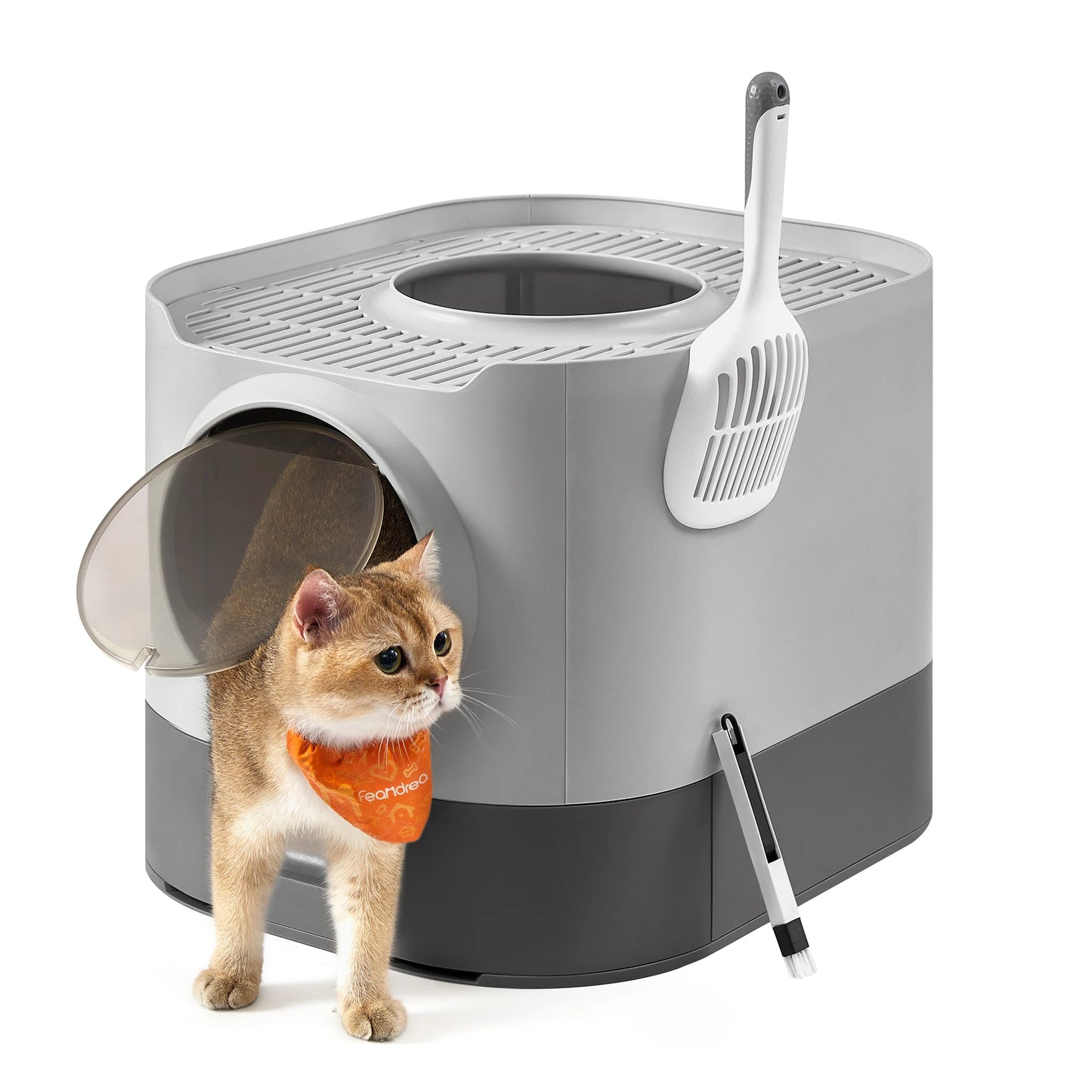 Feandrea Enclosed Cat Litter Box With Slide Out Tray And Accessories
