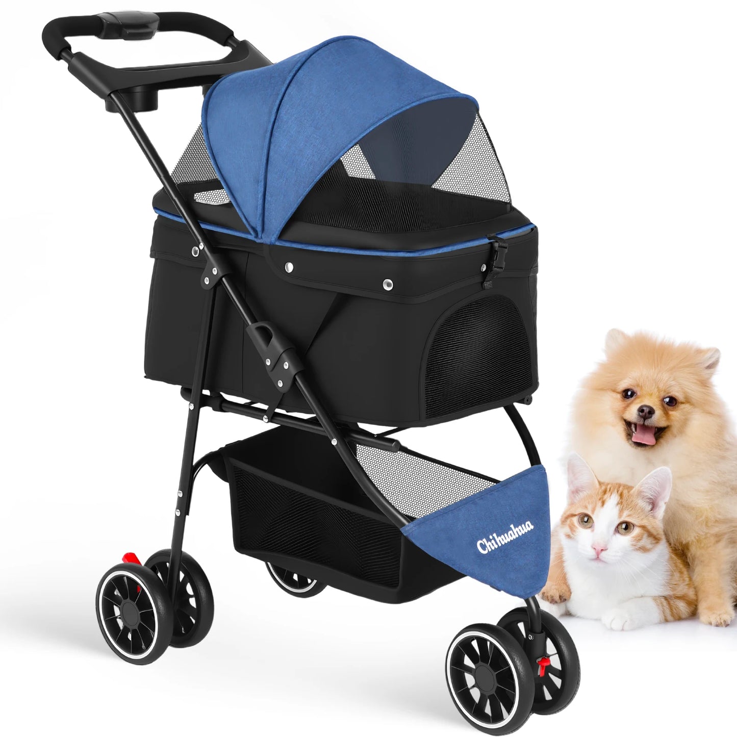 CHIHUAHUA Pet Stroller For Cats And Dogs Foldable Three Wheels Breathable Canopy