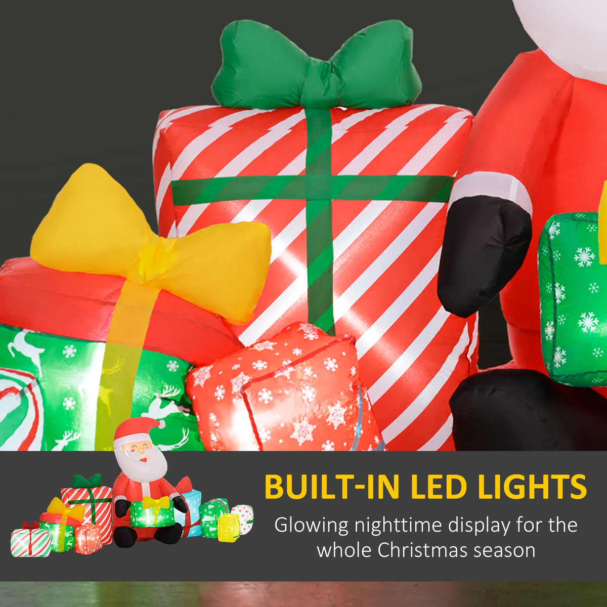 Outsunny Outdoor Christmas Inflatable Santa Claus Gift Boxes Led Lights