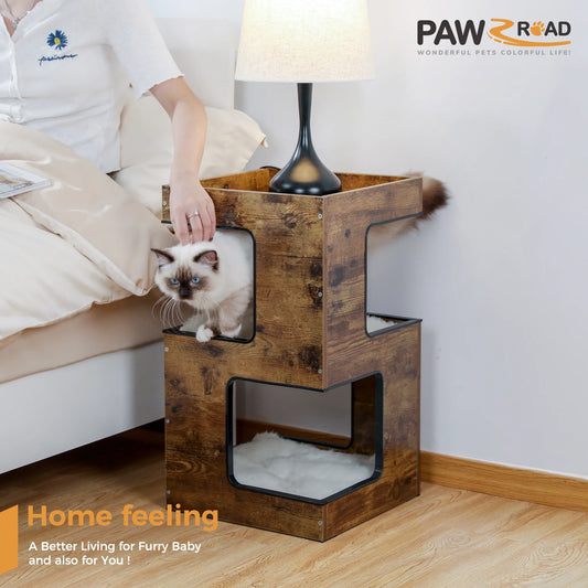 Pawz Road Wood Cat Condo Modern Tree With Scratcher