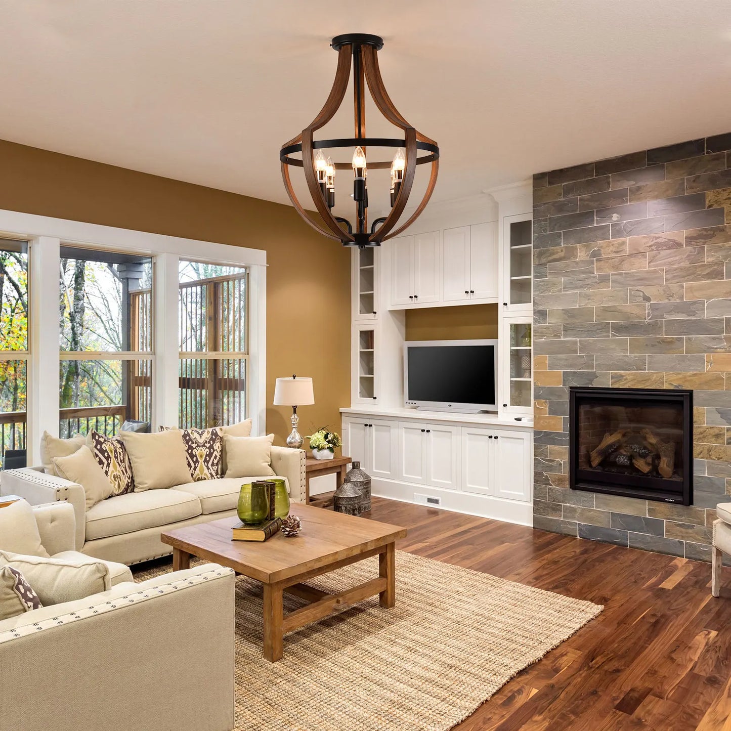 Modern Rustic Wooden Pendant Light Fixture For Dining Room