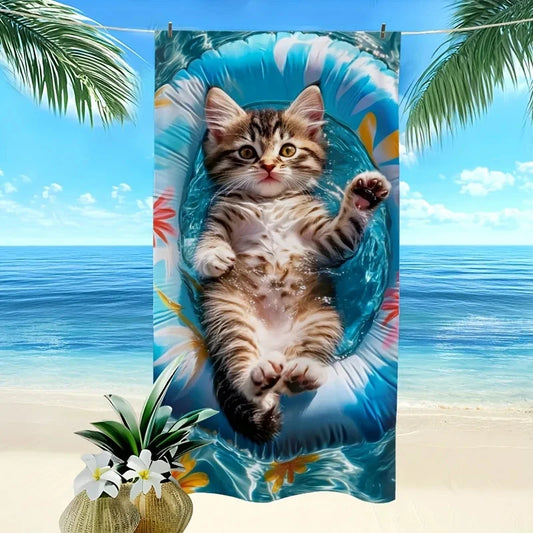 Cute Kitten Print Beach Towel Soft Microfiber For Beach Bath