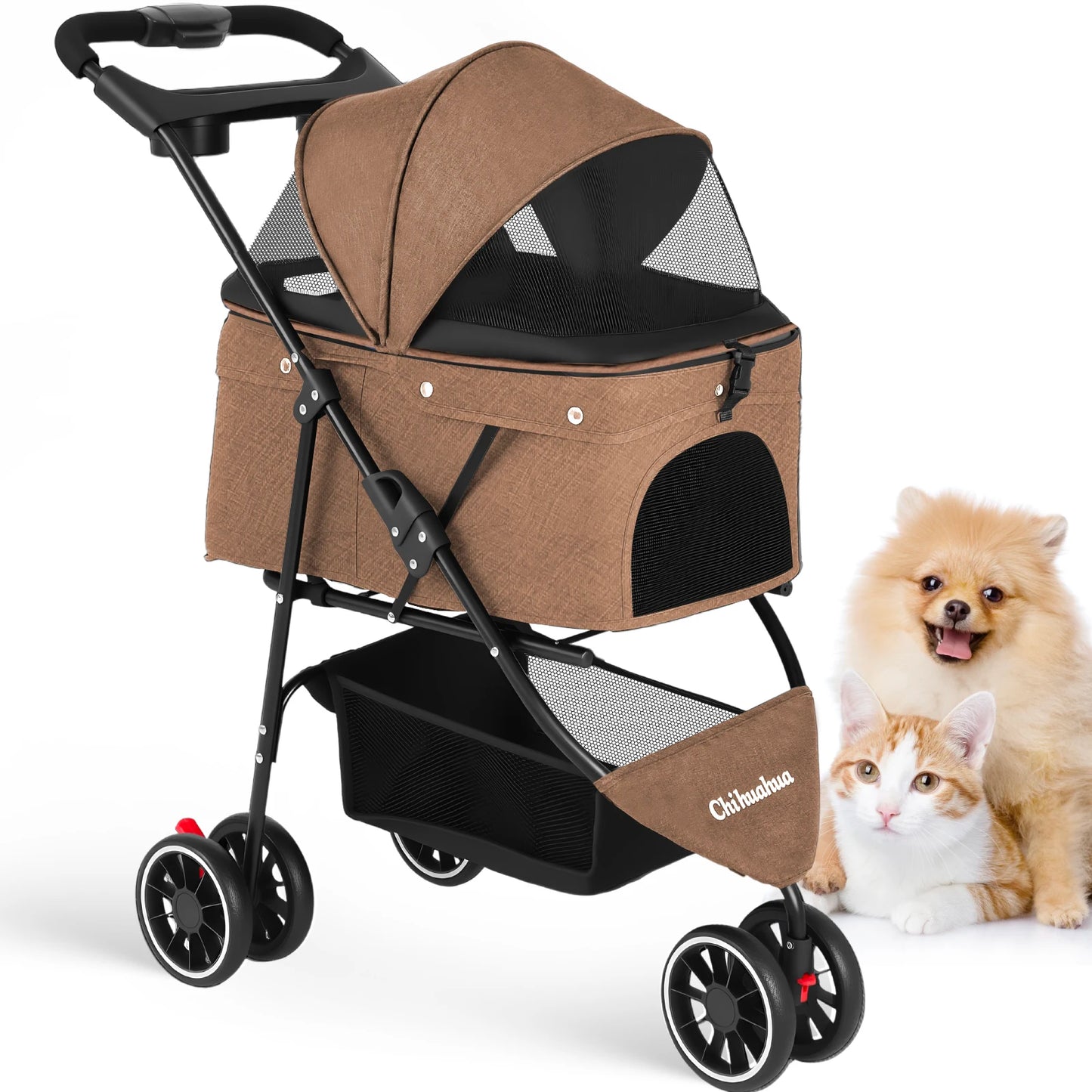 CHIHUAHUA Pet Stroller For Cats And Dogs Foldable Three Wheels Breathable Canopy