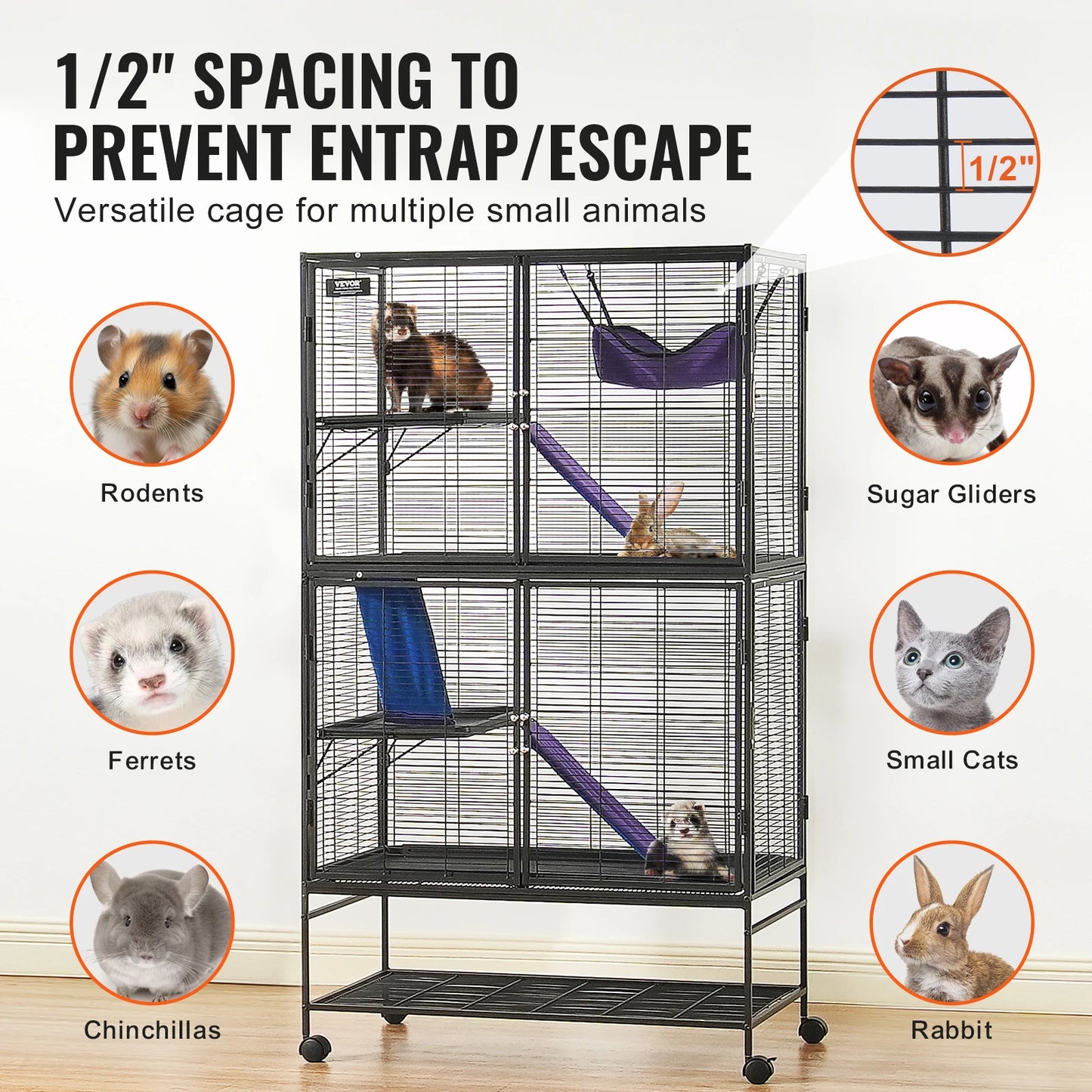 SucceBuy Rolling Metal Cage For Small Animals Four Tier