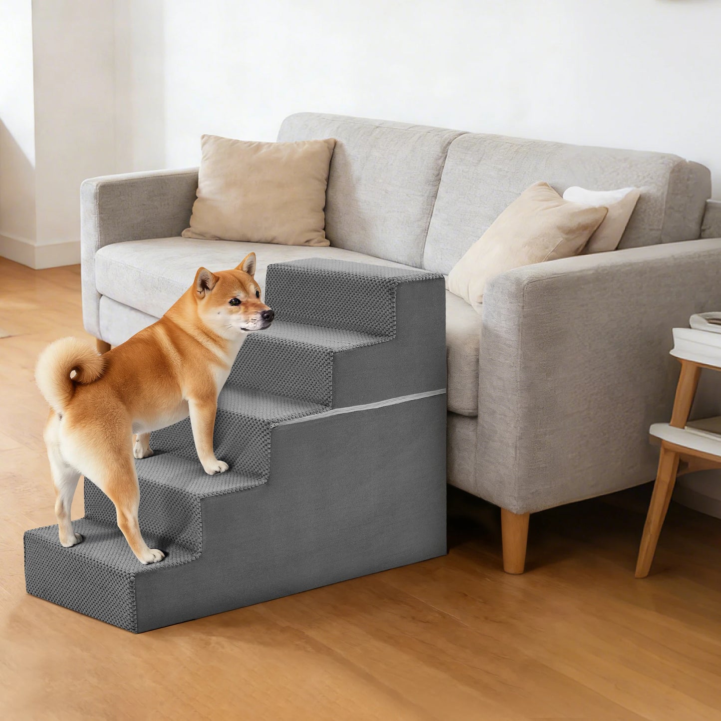 JHK 3-5 Step Right Angled Foam Dog Stairs Ramp For Small Dogs