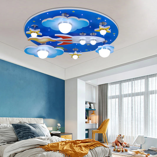 Cartoon LED Ceiling Light Wood Dimmable Kids Room