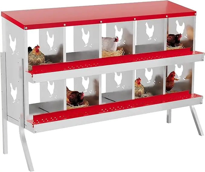 HiMISS 6-8 Holes Chicken Nest Box Metal Hen House Ventilated With Stand