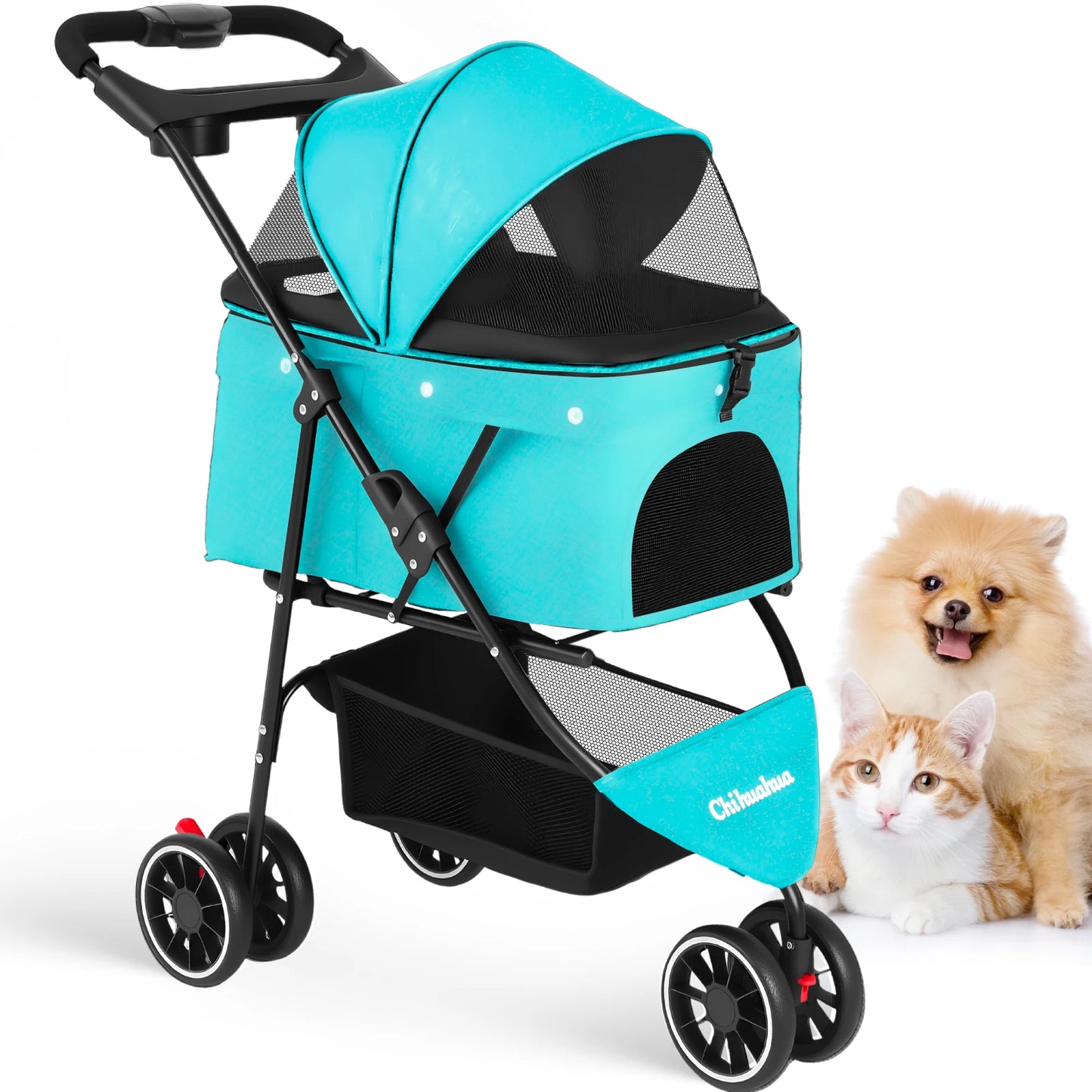 CHIHUAHUA Pet Stroller For Cats And Dogs Foldable Three Wheels Breathable Canopy