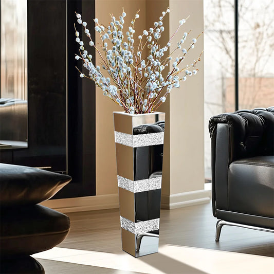 Modern Floor Crystal Mirrored Standing Flower Vase