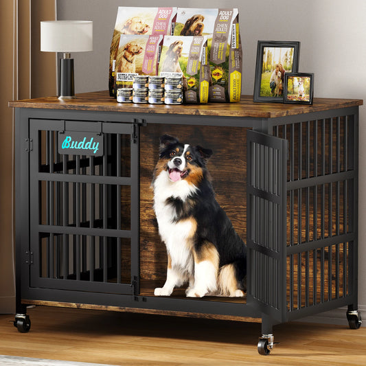 Dog Crate Furniture With Casters Heavy Duty Indoor Kennel