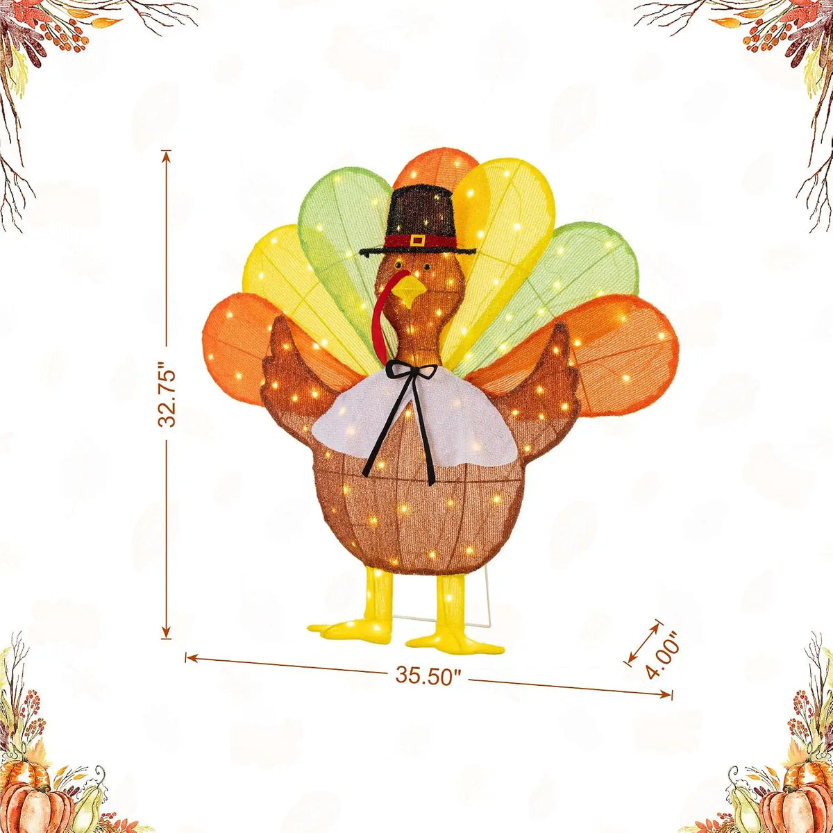SHXI LED Thanksgiving Turkey Ornament Display Featuring Pilgrim Hat Details