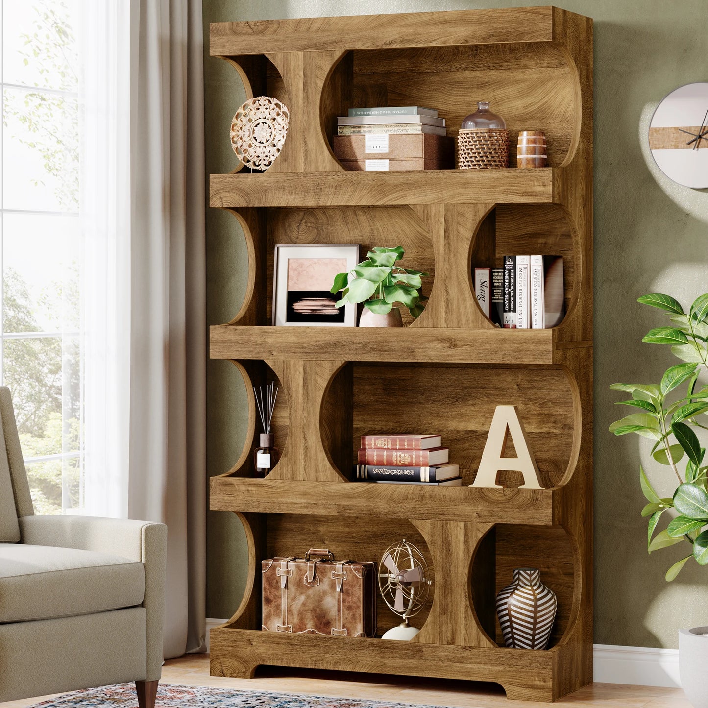 Tribesigns S Shaped Bookcase 4 Tier Wood Display Shelves