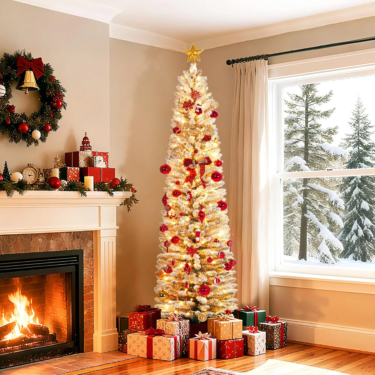 Pre Lit Slim Artificial Christmas Tree With Built In Lights